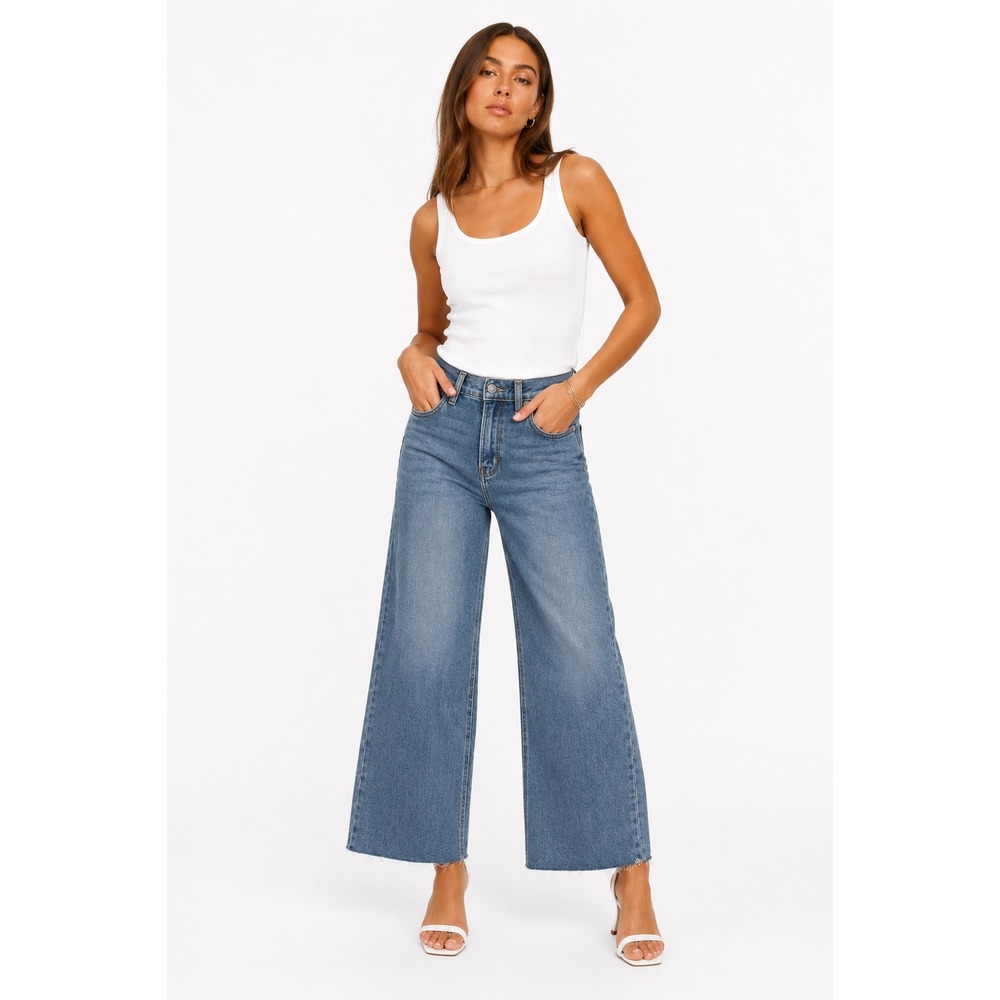 JUST USA Womens Wide Leg Jeans Medium Wash Raw Hem Size 2 NEW
